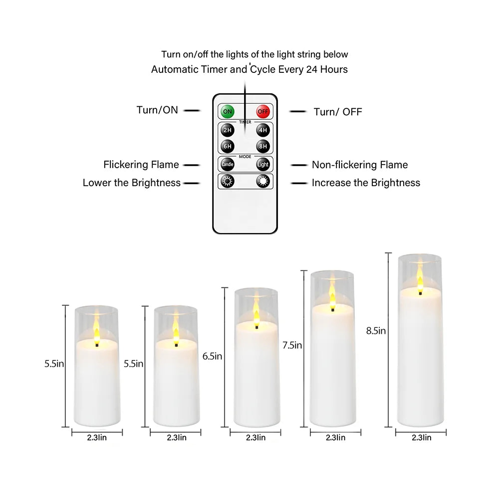 Classic Style White LED Candle Lights with Remote Control Flameless Flickering Wedding Birthday Party Home Decor Candle Set of 5